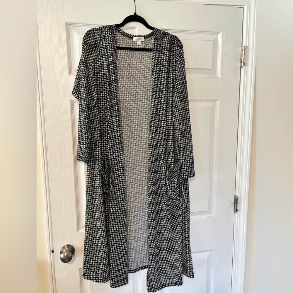 LuLaRoe Black and White Geometric Knit Cardigan